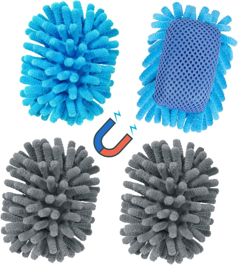 SITHON 4 Pieces Magnetic Microfiber Shag Whiteboard Eraser, Washable Microfiber Shag Dry Erase Board Eraser for Markers, Chalk, Home and Office (Gray/Blue) - Image 1